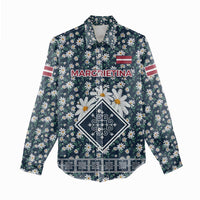 Latvia Women Casual Shirt with Margrietina Daisy and Ethnic Pattern – Latvia in Bloom Floral Design
