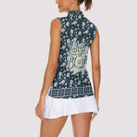 Latvia Women Sleeveless Polo Shirt with Margrietina Daisy and Ethnic Pattern – Latvia in Bloom Floral Design