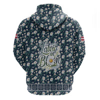 Latvia Zip Hoodie with Margrietina Daisy and Ethnic Pattern – Latvia in Bloom Floral Design