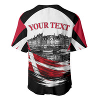 Personalized Denmark Viking Heritage Baseball Jersey Nordic Nyhavn Cityscape With Grunge Flag And Longship Art