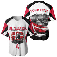 Personalized Denmark Viking Heritage Baseball Jersey Nordic Nyhavn Cityscape With Grunge Flag And Longship Art