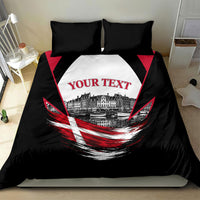 Personalized Denmark Viking Heritage Bedding Set Nordic Nyhavn Cityscape With Grunge Flag And Longship Art