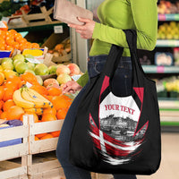 Personalized Denmark Viking Heritage Grocery Bag Nordic Nyhavn Cityscape With Grunge Flag And Longship Art