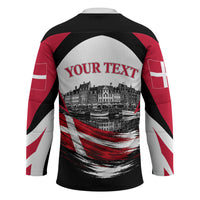Personalized Denmark Viking Heritage Hockey Jersey Nordic Nyhavn Cityscape With Grunge Flag And Longship Art