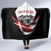 Personalized Denmark Viking Heritage Hooded Blanket Nordic Nyhavn Cityscape With Grunge Flag And Longship Art
