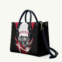Personalized Denmark Viking Heritage Leather Bag Nordic Nyhavn Cityscape With Grunge Flag And Longship Art
