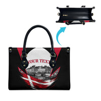Personalized Denmark Viking Heritage Leather Bag Nordic Nyhavn Cityscape With Grunge Flag And Longship Art