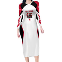 Personalized Denmark Viking Heritage Long Sleeve Bodycon Dress Nordic Nyhavn Cityscape With Grunge Flag And Longship Art
