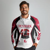 Personalized Denmark Viking Heritage Long Sleeve Polo Shirt Nordic Nyhavn Cityscape With Grunge Flag And Longship Art