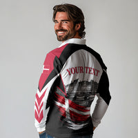 Personalized Denmark Viking Heritage Long Sleeve Polo Shirt Nordic Nyhavn Cityscape With Grunge Flag And Longship Art
