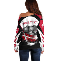 Personalized Denmark Viking Heritage Off Shoulder Sweater Nordic Nyhavn Cityscape With Grunge Flag And Longship Art