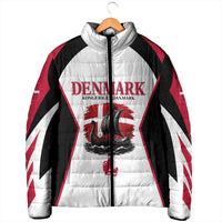 Personalized Denmark Viking Heritage Padded Jacket Nordic Nyhavn Cityscape With Grunge Flag And Longship Art