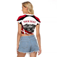Personalized Denmark Viking Heritage Raglan Cropped T Shirt Nordic Nyhavn Cityscape With Grunge Flag And Longship Art