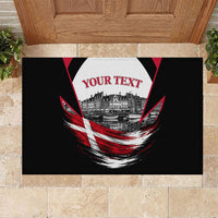 Personalized Denmark Viking Heritage Rubber Doormat Nordic Nyhavn Cityscape With Grunge Flag And Longship Art