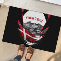 Personalized Denmark Viking Heritage Rubber Doormat Nordic Nyhavn Cityscape With Grunge Flag And Longship Art