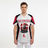 Personalized Denmark Viking Heritage Scrub Top Nordic Nyhavn Cityscape With Grunge Flag And Longship Art