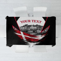 Personalized Denmark Viking Heritage Tablecloth Nordic Nyhavn Cityscape With Grunge Flag And Longship Art