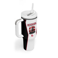 Personalized Denmark Viking Heritage Tumbler With Handle Nordic Nyhavn Cityscape With Grunge Flag And Longship Art