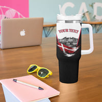 Personalized Denmark Viking Heritage Tumbler With Handle Nordic Nyhavn Cityscape With Grunge Flag And Longship Art