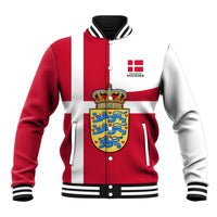 Personalized Denmark Coat Of Arms Baseball Jacket Danish Flag Heritage Graphic With Crown Symbolism