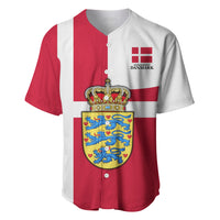 Personalized Denmark Coat Of Arms Baseball Jersey Danish Flag Heritage Graphic With Crown Symbolism