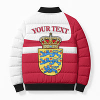 Personalized Denmark Coat Of Arms Bomber Puffer Jacket Danish Flag Heritage Graphic With Crown Symbolism