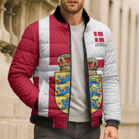 Personalized Denmark Coat Of Arms Bomber Puffer Jacket Danish Flag Heritage Graphic With Crown Symbolism
