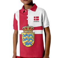 Personalized Denmark Coat Of Arms Kid Polo Shirt Danish Flag Heritage Graphic With Crown Symbolism
