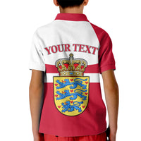 Personalized Denmark Coat Of Arms Kid Polo Shirt Danish Flag Heritage Graphic With Crown Symbolism