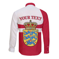 Personalized Denmark Coat Of Arms Long Sleeve Button Shirt Danish Flag Heritage Graphic With Crown Symbolism