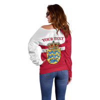 Personalized Denmark Coat Of Arms Off Shoulder Sweater Danish Flag Heritage Graphic With Crown Symbolism