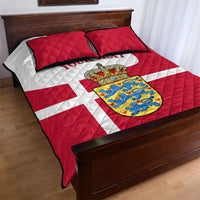 Personalized Denmark Coat Of Arms Quilt Bed Set Danish Flag Heritage Graphic With Crown Symbolism