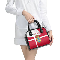 Personalized Denmark Coat Of Arms Shoulder Handbag Danish Flag Heritage Graphic With Crown Symbolism
