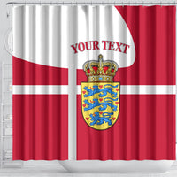 Personalized Denmark Coat Of Arms Shower Curtain Danish Flag Heritage Graphic With Crown Symbolism