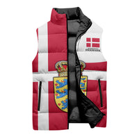 Personalized Denmark Coat Of Arms Sleeveless Puffer Jacket Danish Flag Heritage Graphic With Crown Symbolism