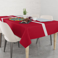 Personalized Denmark Coat Of Arms Tablecloth Danish Flag Heritage Graphic With Crown Symbolism