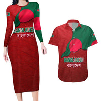 Bangladesh Couples Matching Long Sleeve Bodycon Dress and Hawaiian Shirt with National Flag Design and Bengali Script