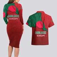 Bangladesh Couples Matching Long Sleeve Bodycon Dress and Hawaiian Shirt with National Flag Design and Bengali Script