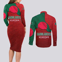 Bangladesh Couples Matching Long Sleeve Bodycon Dress and Long Sleeve Button Shirt with National Flag Design and Bengali Script