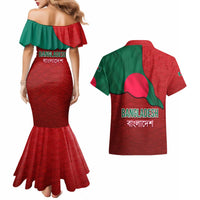 Bangladesh Couples Matching Mermaid Dress and Hawaiian Shirt with National Flag Design and Bengali Script