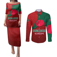 Bangladesh Couples Matching Puletasi and Long Sleeve Button Shirt with National Flag Design and Bengali Script