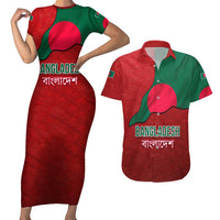 Bangladesh Couples Matching Short Sleeve Bodycon Dress and Hawaiian Shirt with National Flag Design and Bengali Script