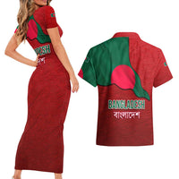 Bangladesh Couples Matching Short Sleeve Bodycon Dress and Hawaiian Shirt with National Flag Design and Bengali Script