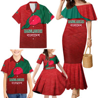 Bangladesh Family Matching Mermaid Dress and Hawaiian Shirt with National Flag Design and Bengali Script