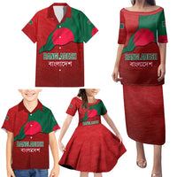 Bangladesh Family Matching Puletasi and Hawaiian Shirt with National Flag Design and Bengali Script
