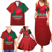 Bangladesh Family Matching Summer Maxi Dress and Hawaiian Shirt with National Flag Design and Bengali Script