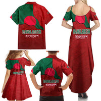 Bangladesh Family Matching Summer Maxi Dress and Hawaiian Shirt with National Flag Design and Bengali Script