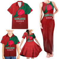 Bangladesh Family Matching Tank Maxi Dress and Hawaiian Shirt with National Flag Design and Bengali Script