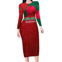 Bangladesh Long Sleeve Bodycon Dress with National Flag Design and Bengali Script