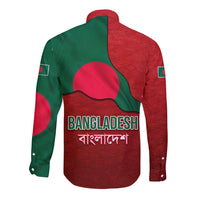 Bangladesh Long Sleeve Button Shirt with National Flag Design and Bengali Script